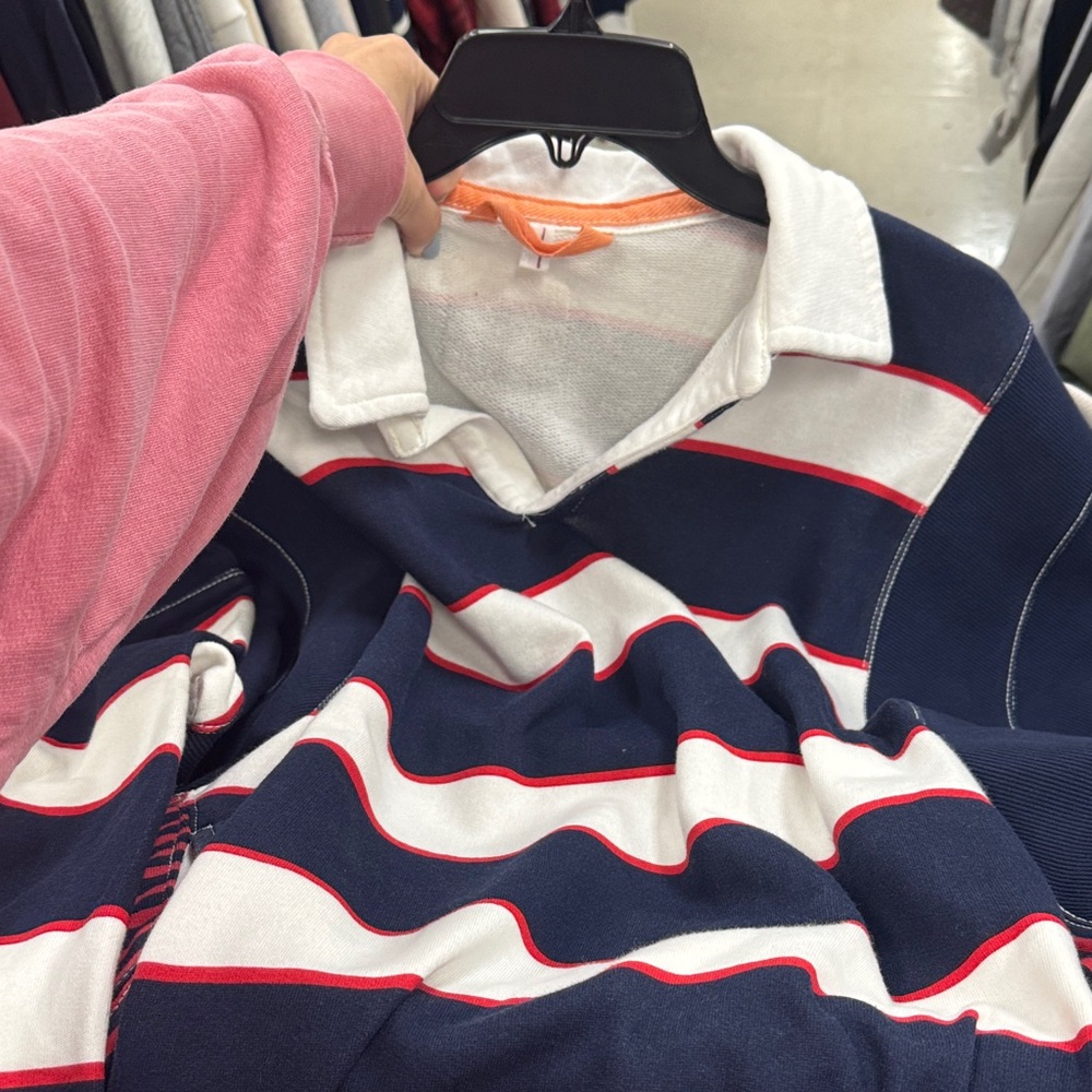 Classic Navy and White Striped V-Neck Sweater